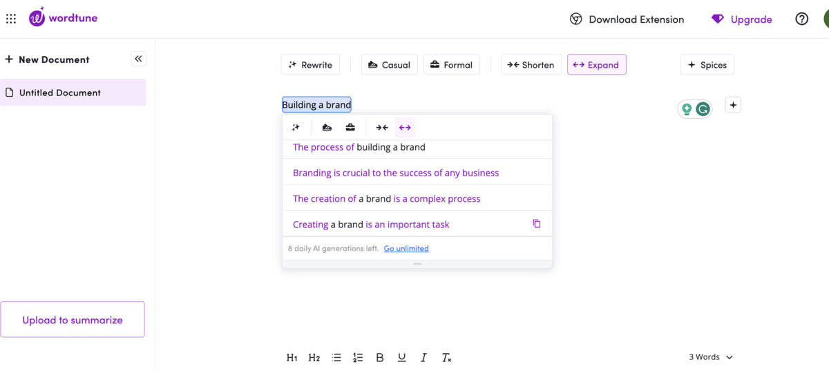 Wordtune AI powered tool for Strategists for Push10 Branding Agency