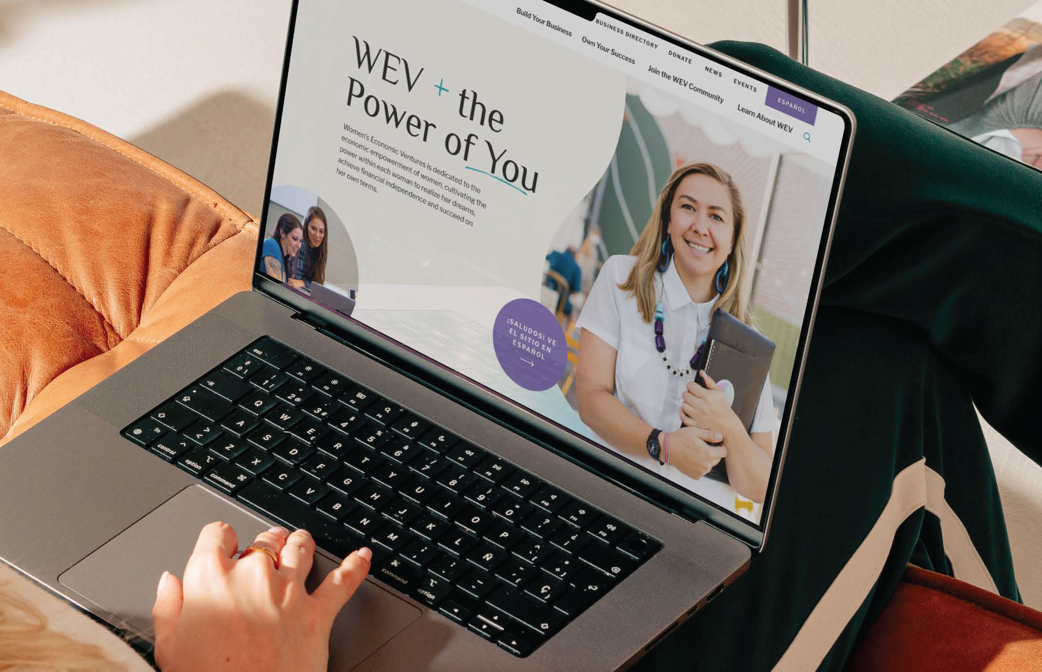 WEV nonprofit web design - homepage in a laptop mockup