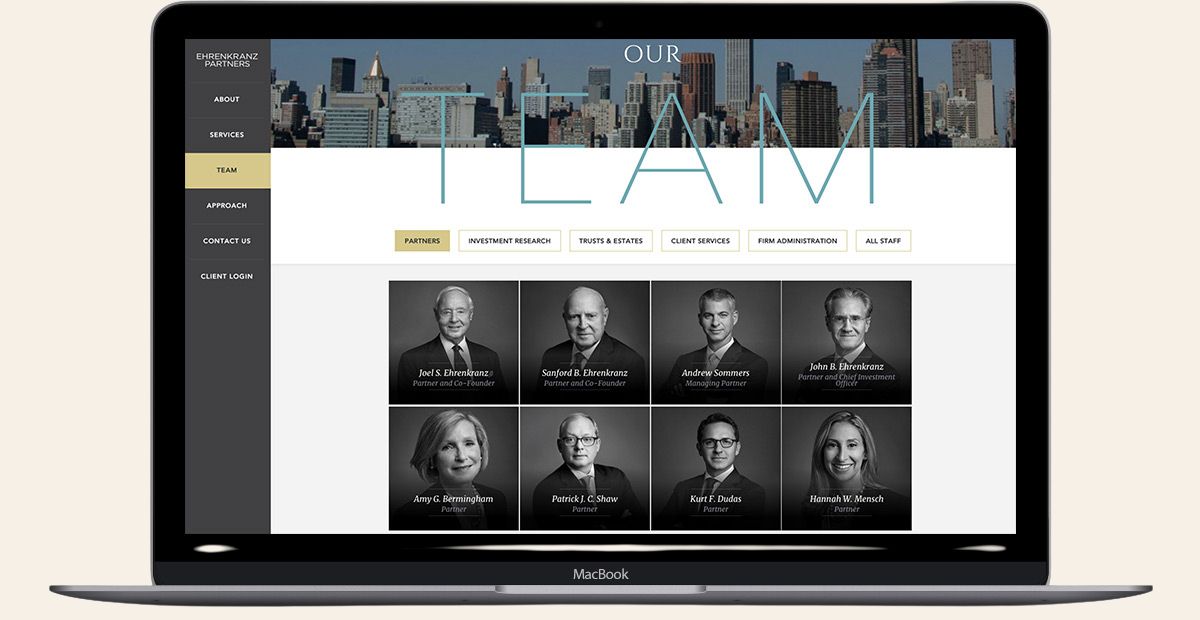 Ehrenkranz Partners Wealth Management group website design featured on laptop