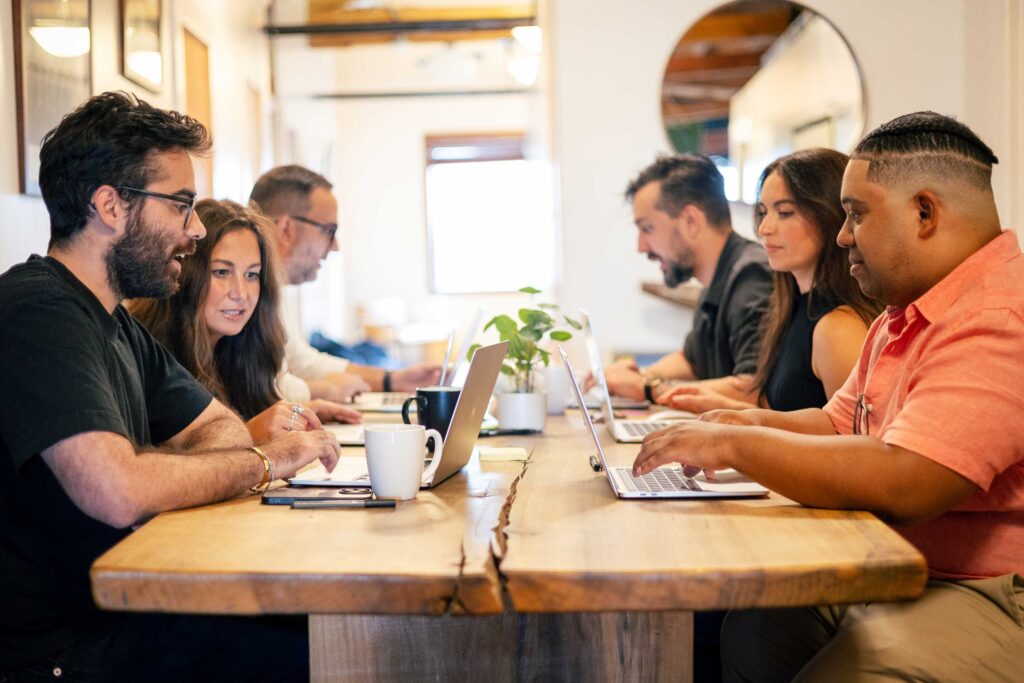 Push10 finance team conducting brand strategy meeting in conference room