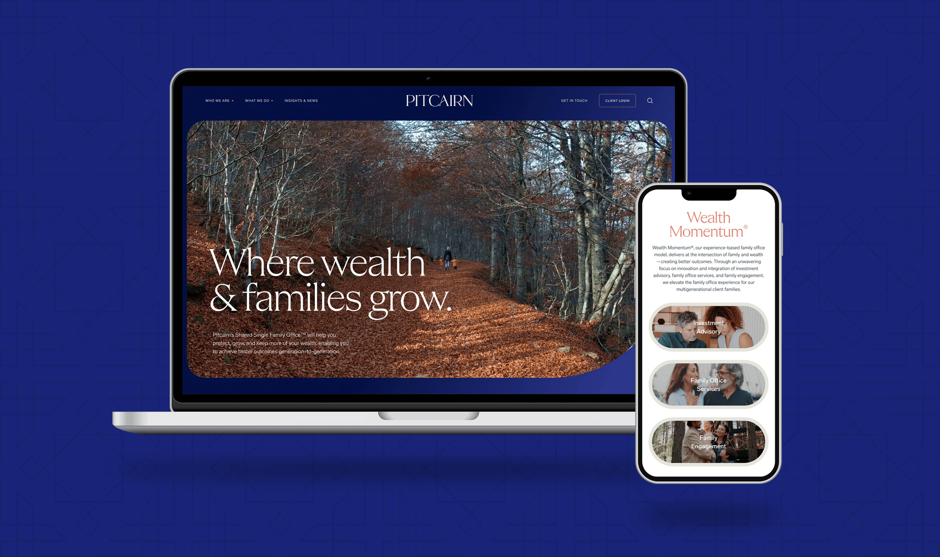 Pitcairn website mockup of laptop and phone