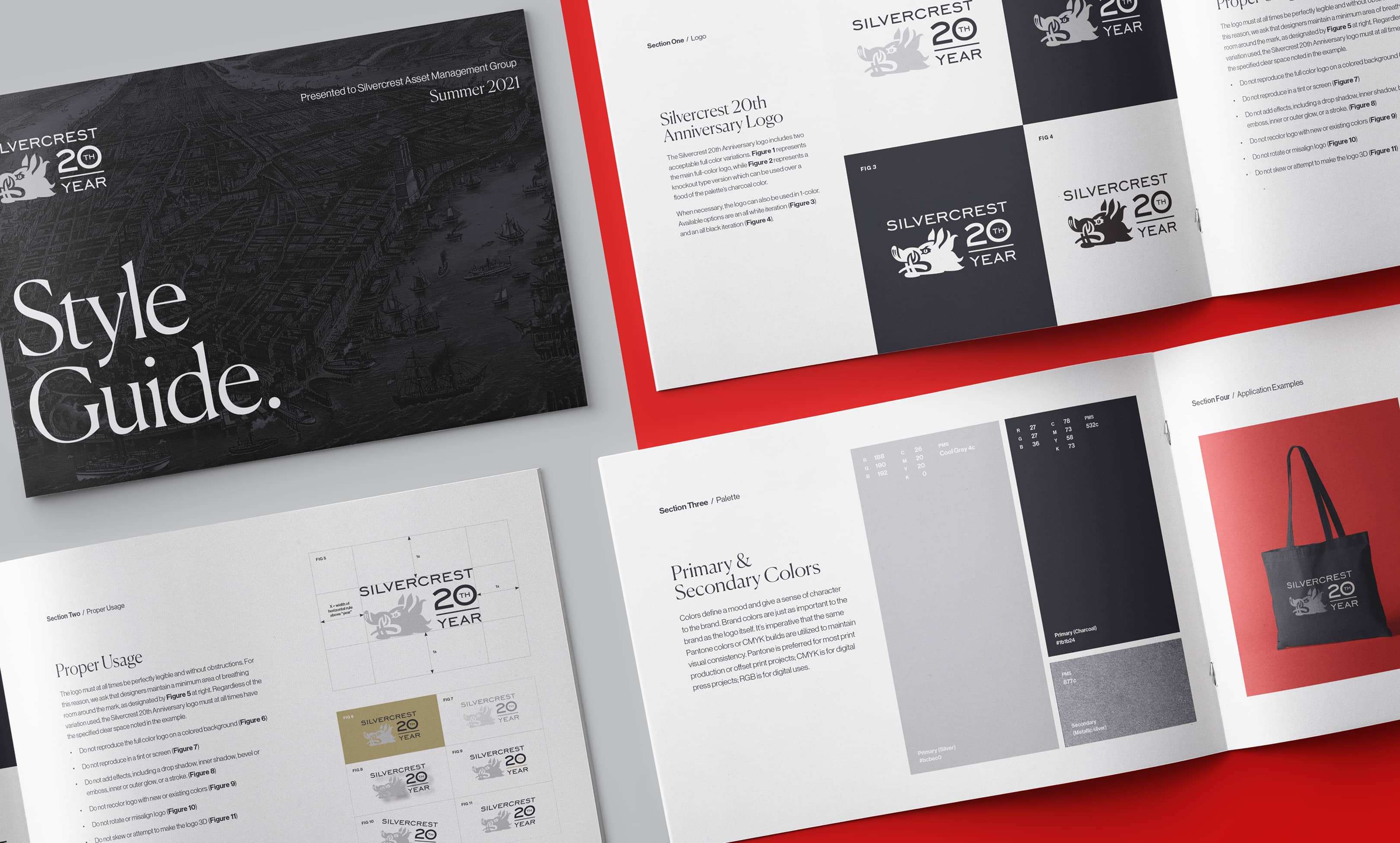 Style guide booklet mockup of Silvercrest 20th year branding