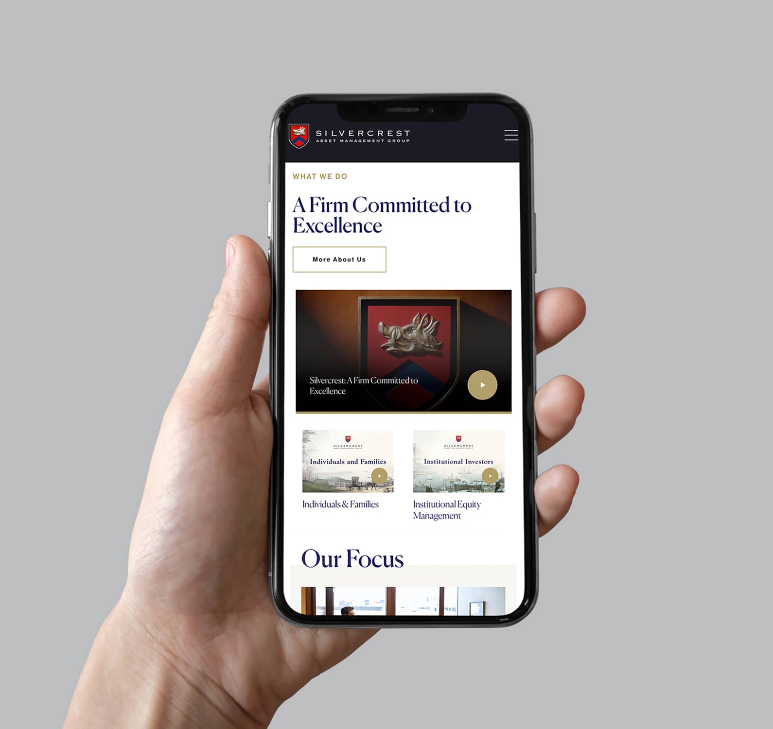 Phone mockup of homepage