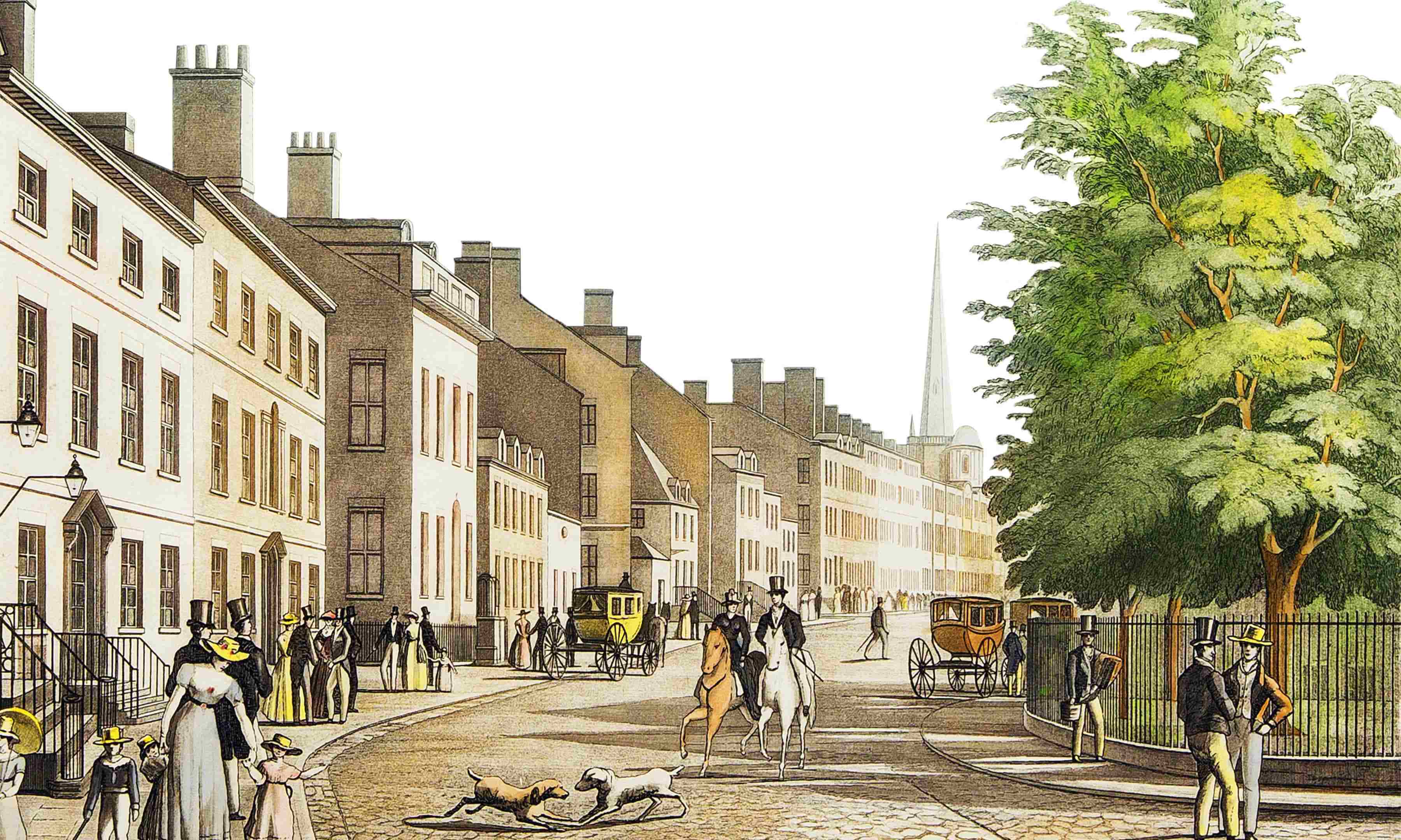 Illustration of 1800's with builings and streets