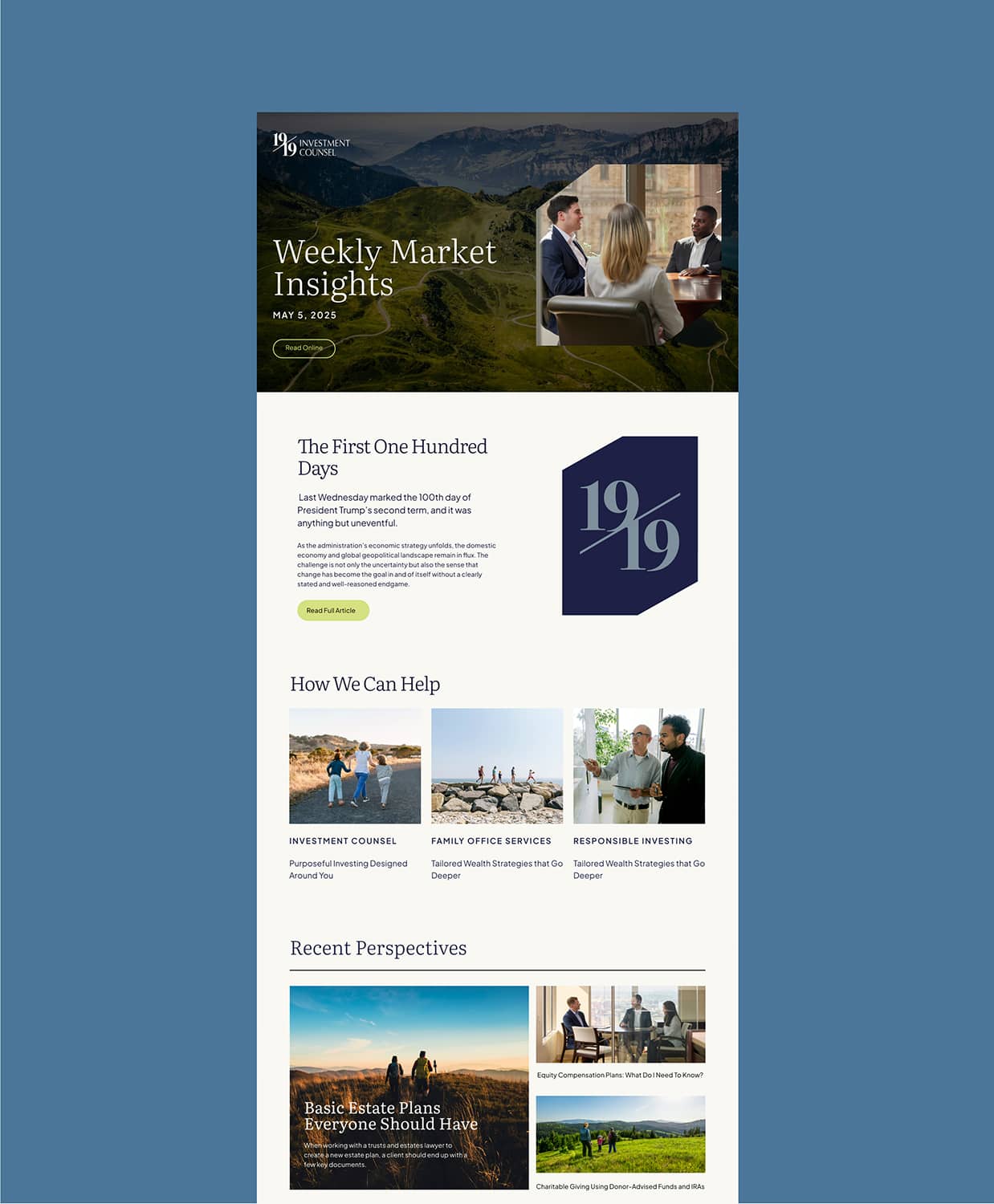 1919 Investment Counsel email blast flat design mockup