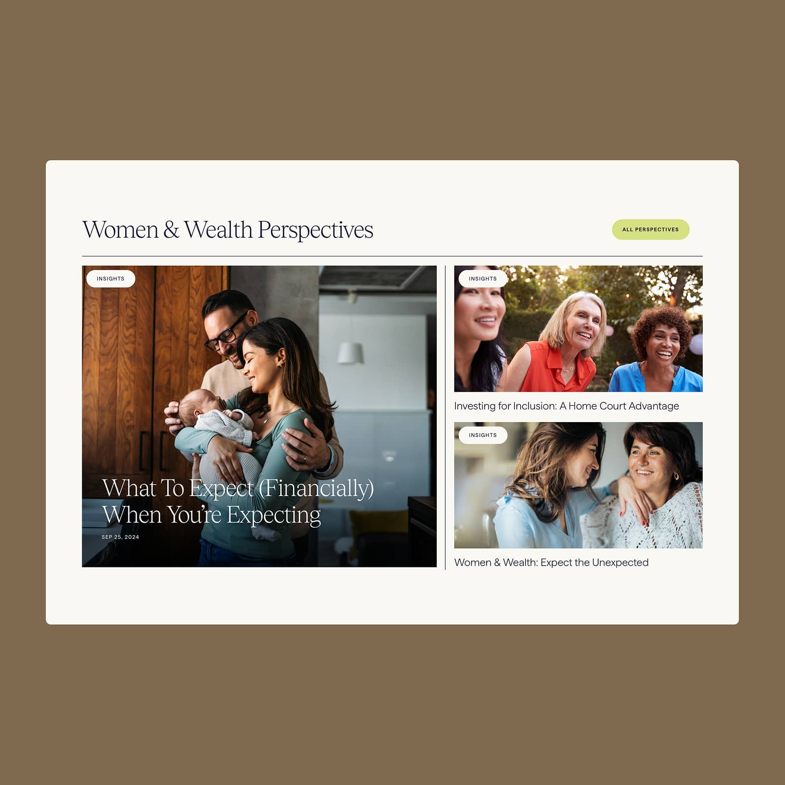 Flat frame design of the perspectives (news) content block