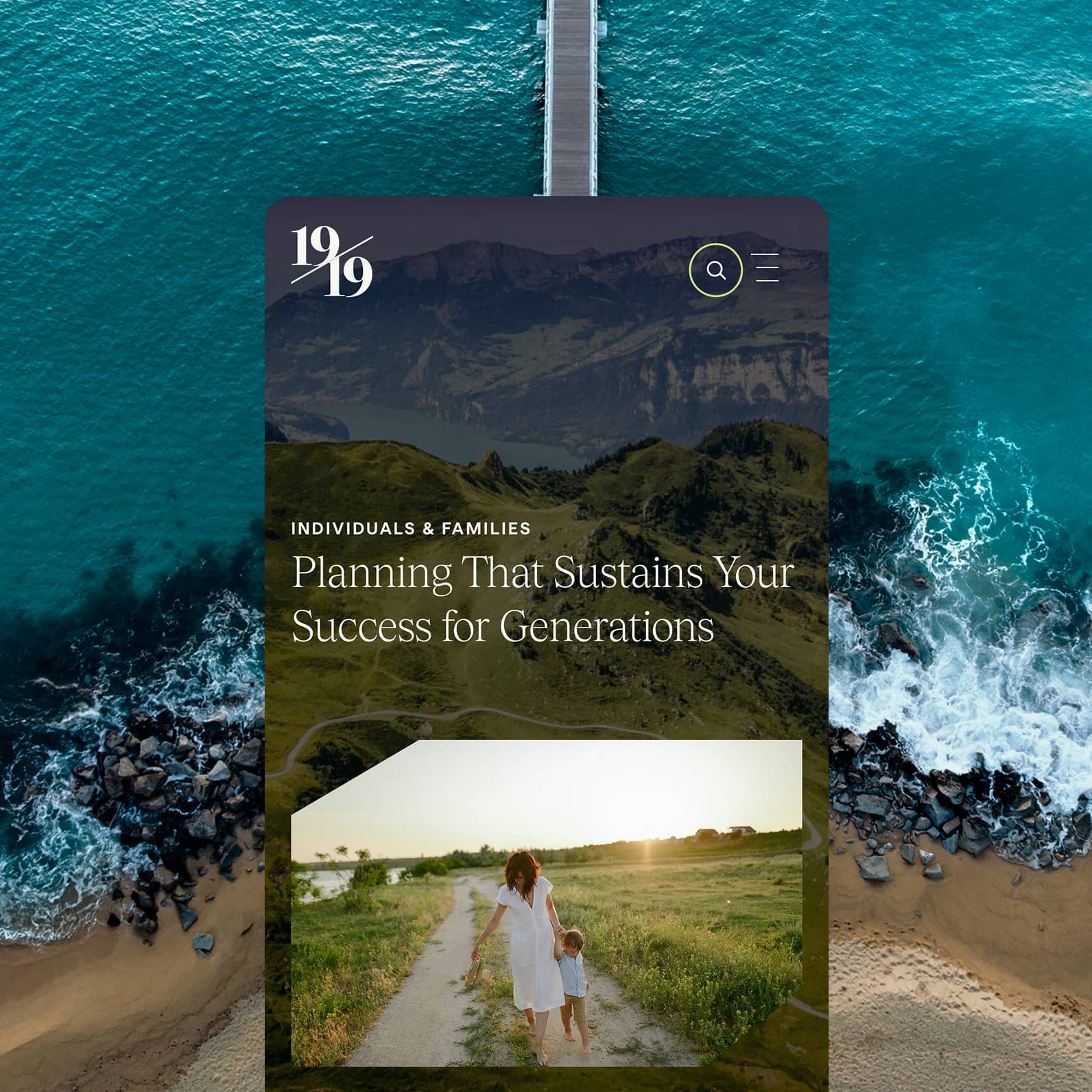Flat frame design of the About Us banner conent block for mobile