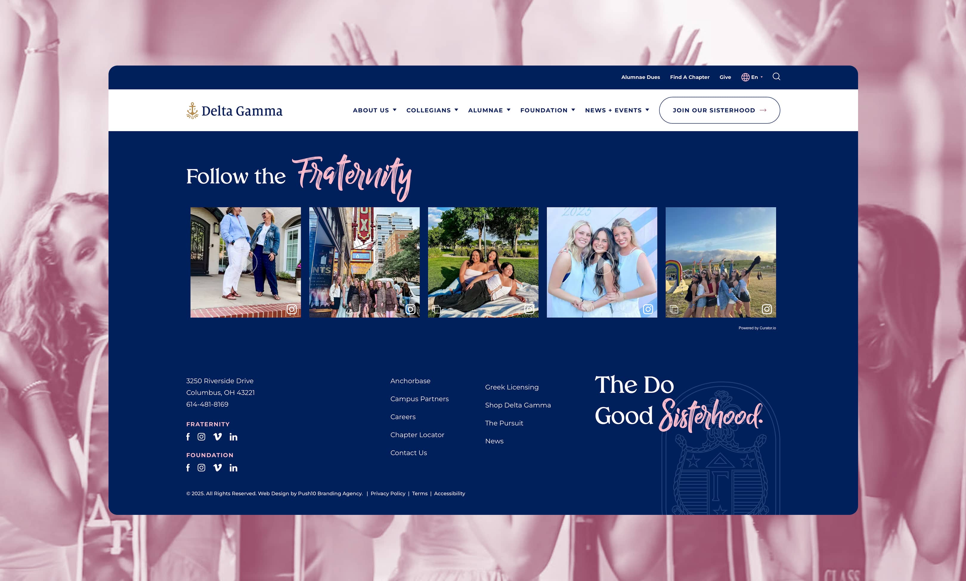 Delta gamma website social feed and footer content block