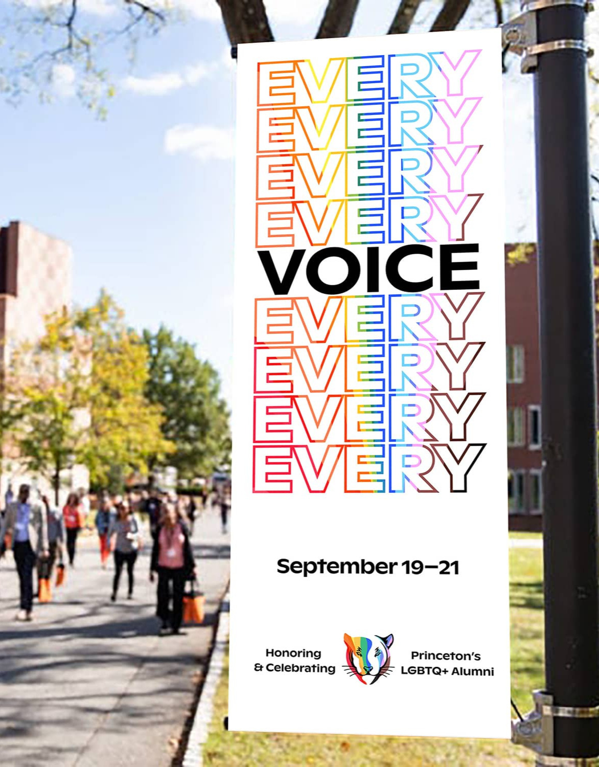 PUA Every Voice lamp post mockup of Every Voice repeat pattern