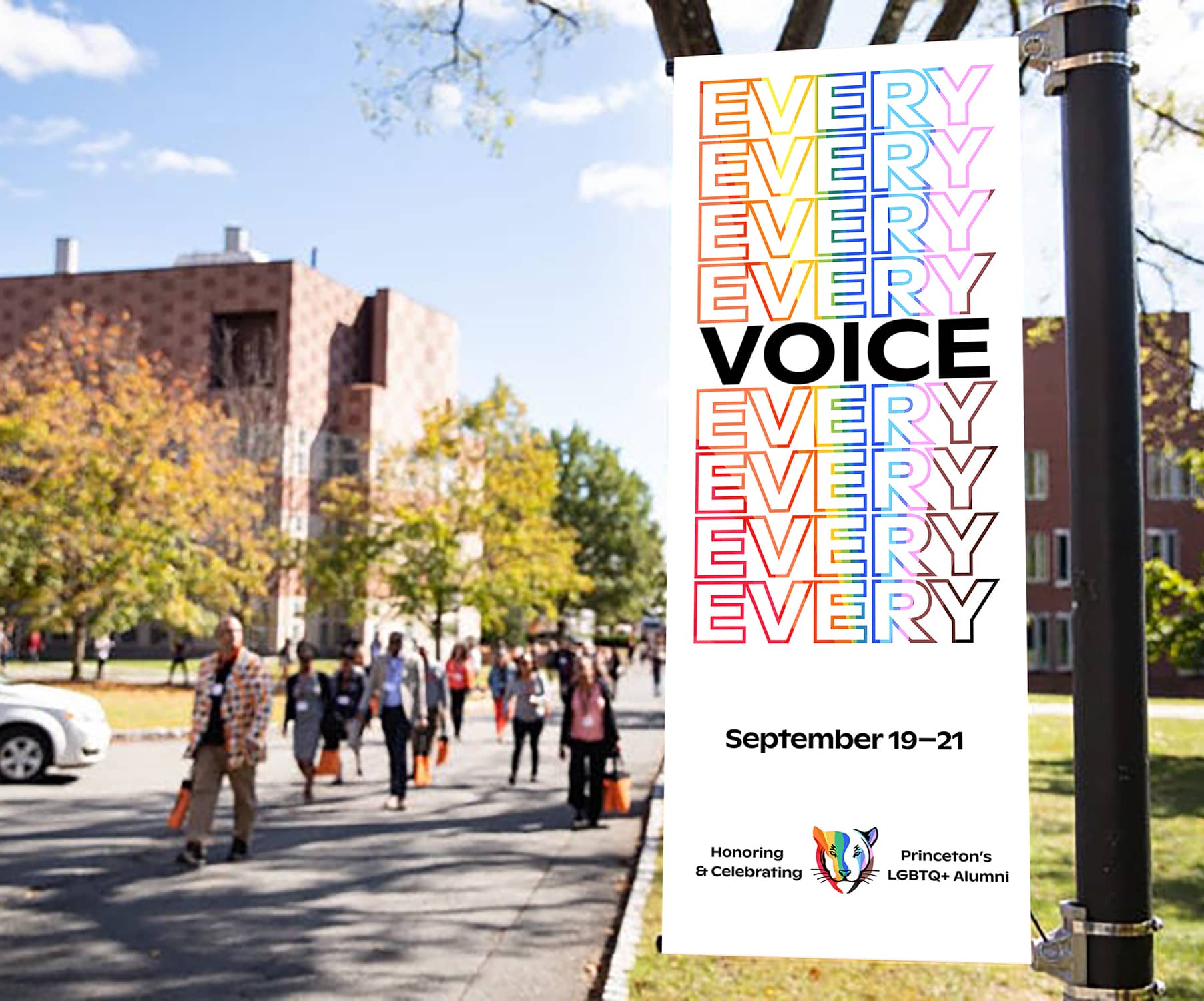PUA Every Voice lamp post mockup of Every Voice repeat pattern