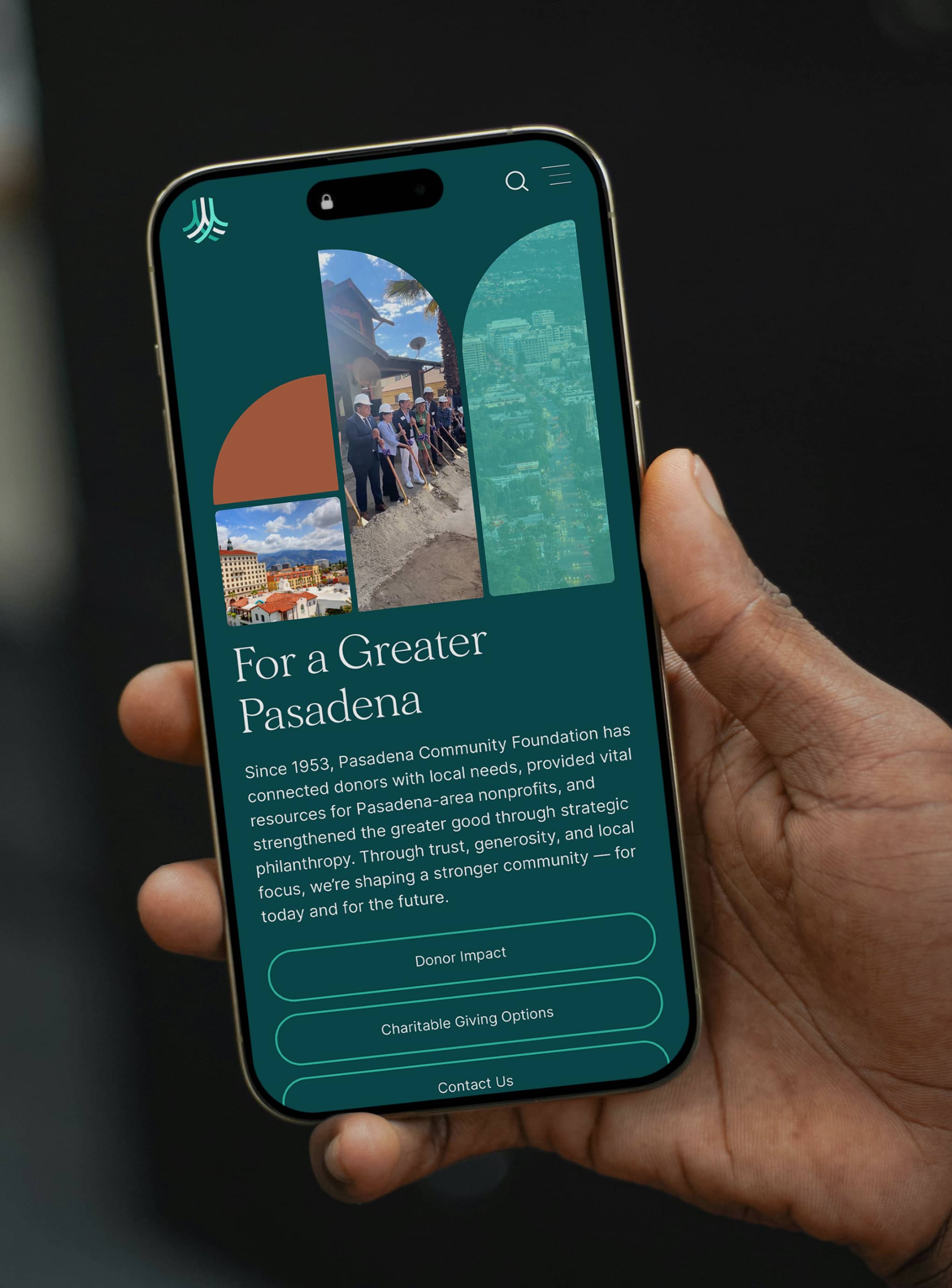 Mockup of PCF new homepage banner in mobile view