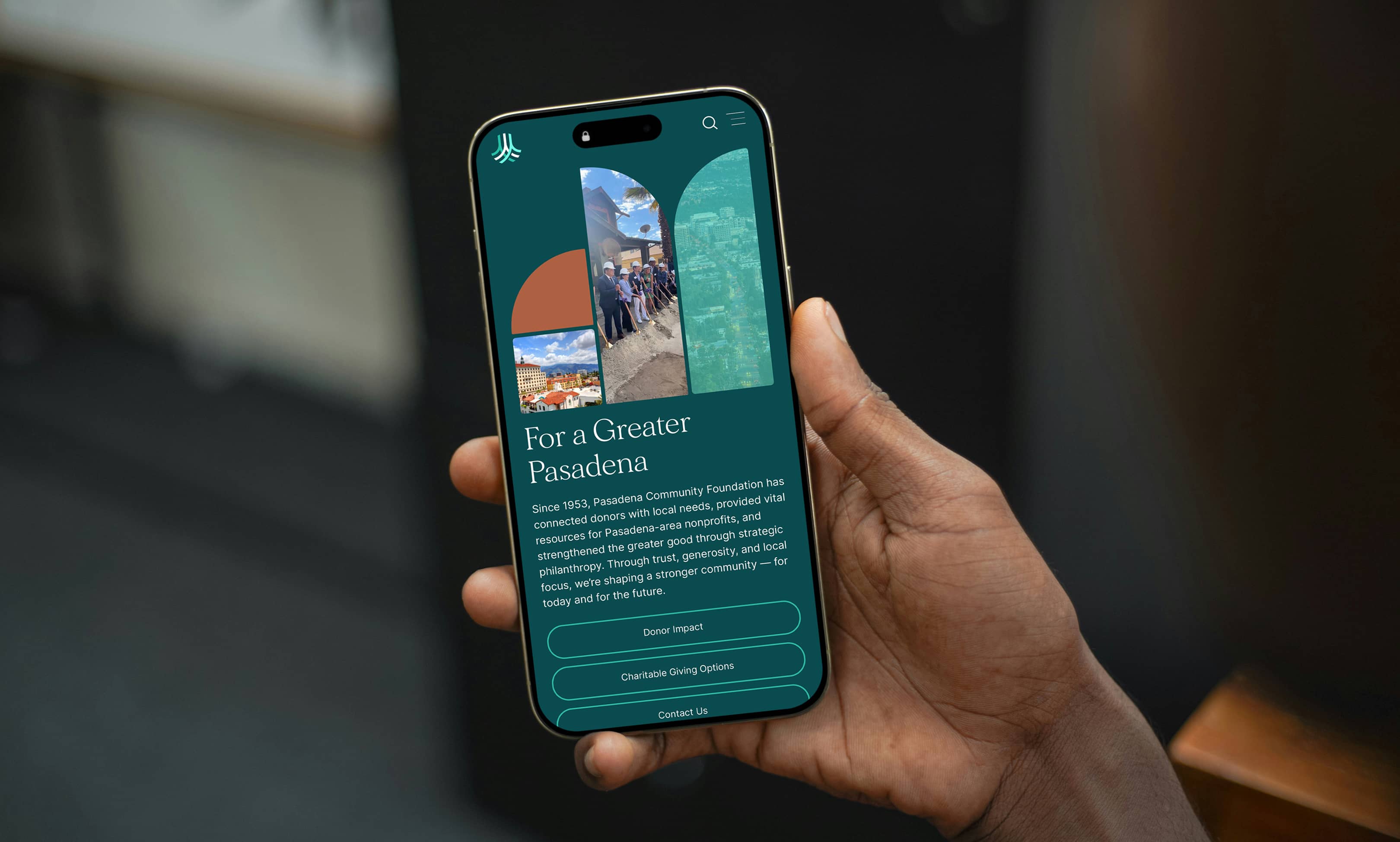 Mockup of PCF new homepage banner in mobile view