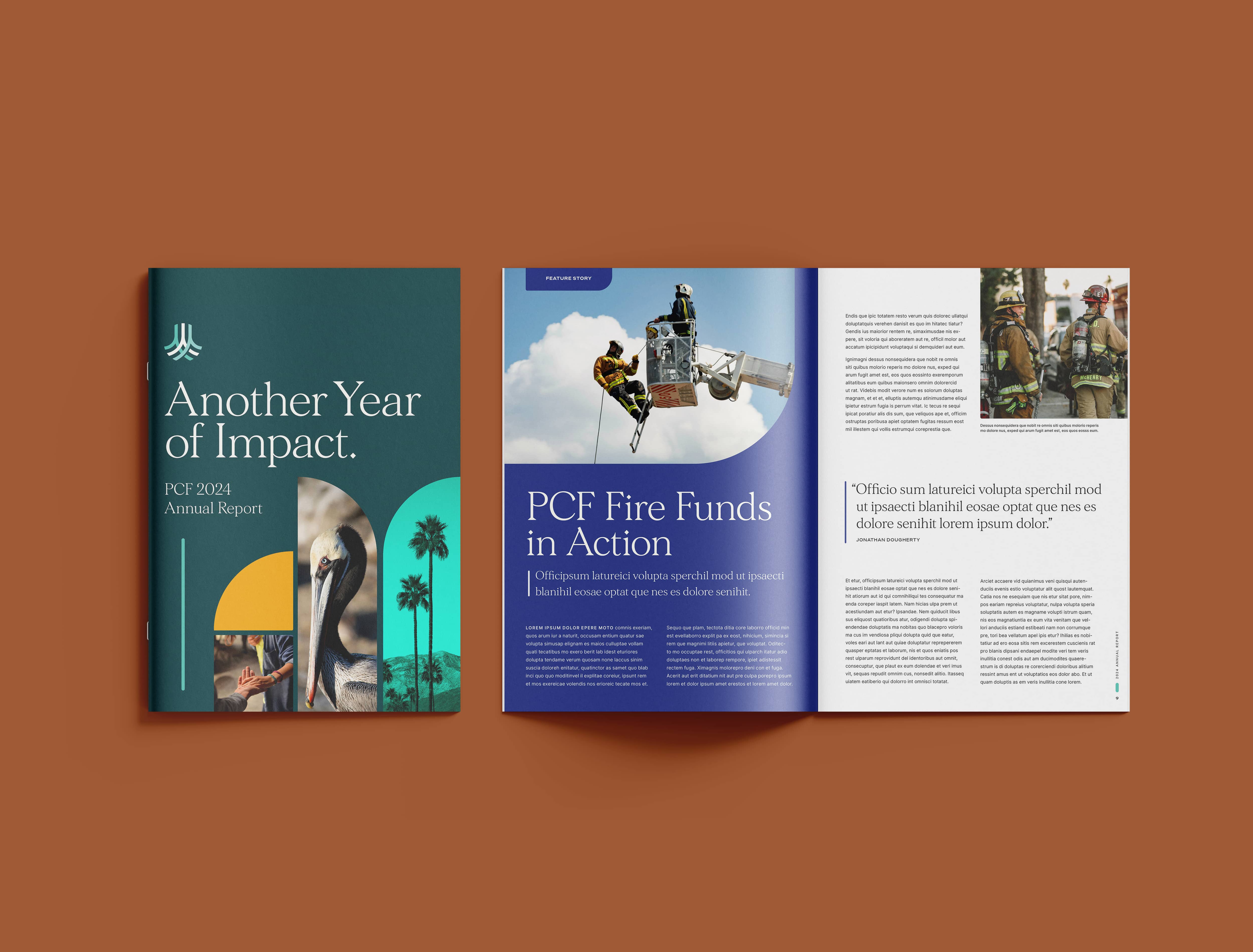 Mockup of the PCF Annual Report Template in PCF new brand