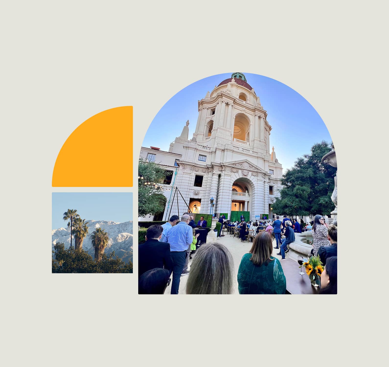 Graphical element; arch framed layout and use with two images.