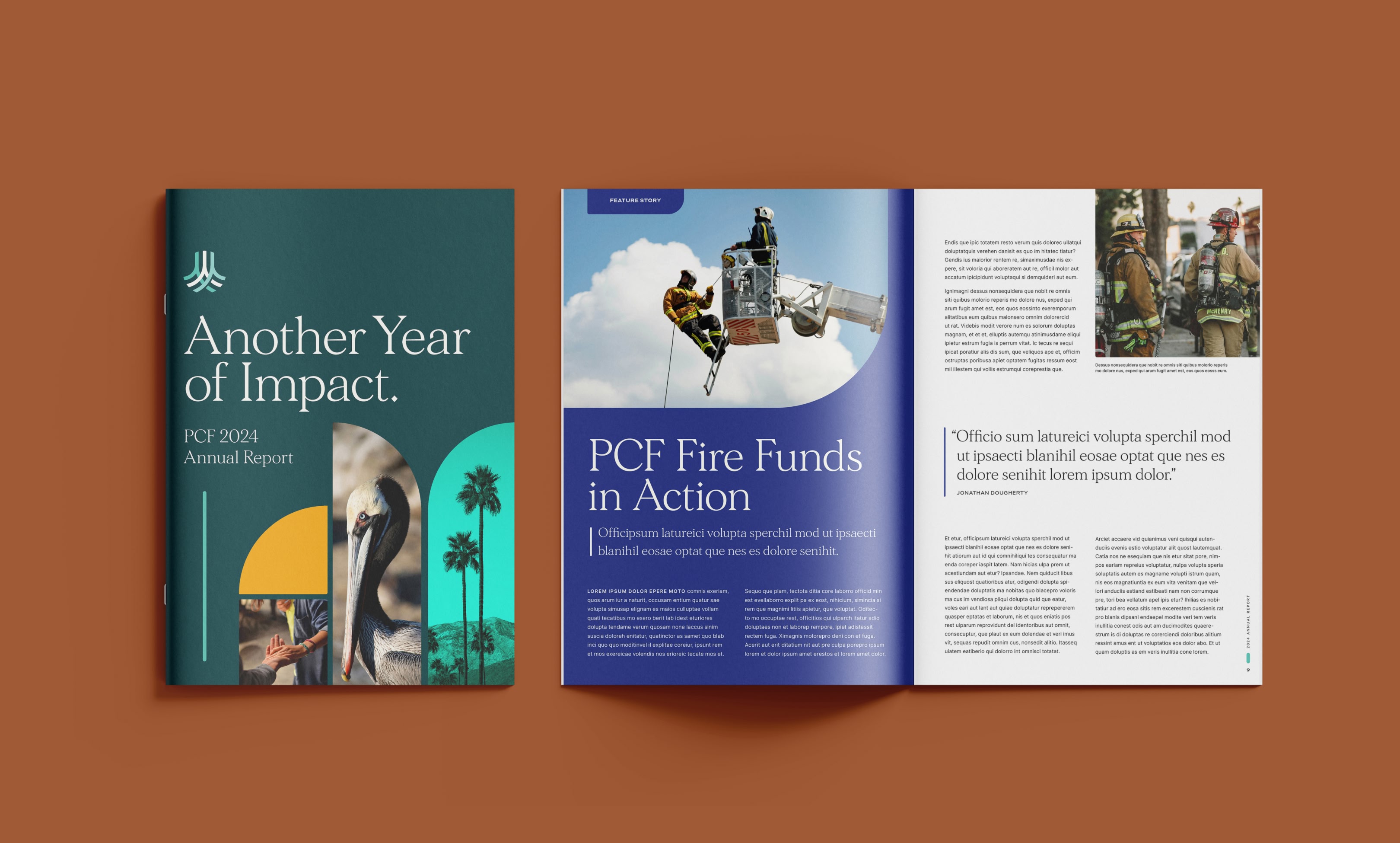 Mockup of the PCF Annual Report Template in PCF new brand