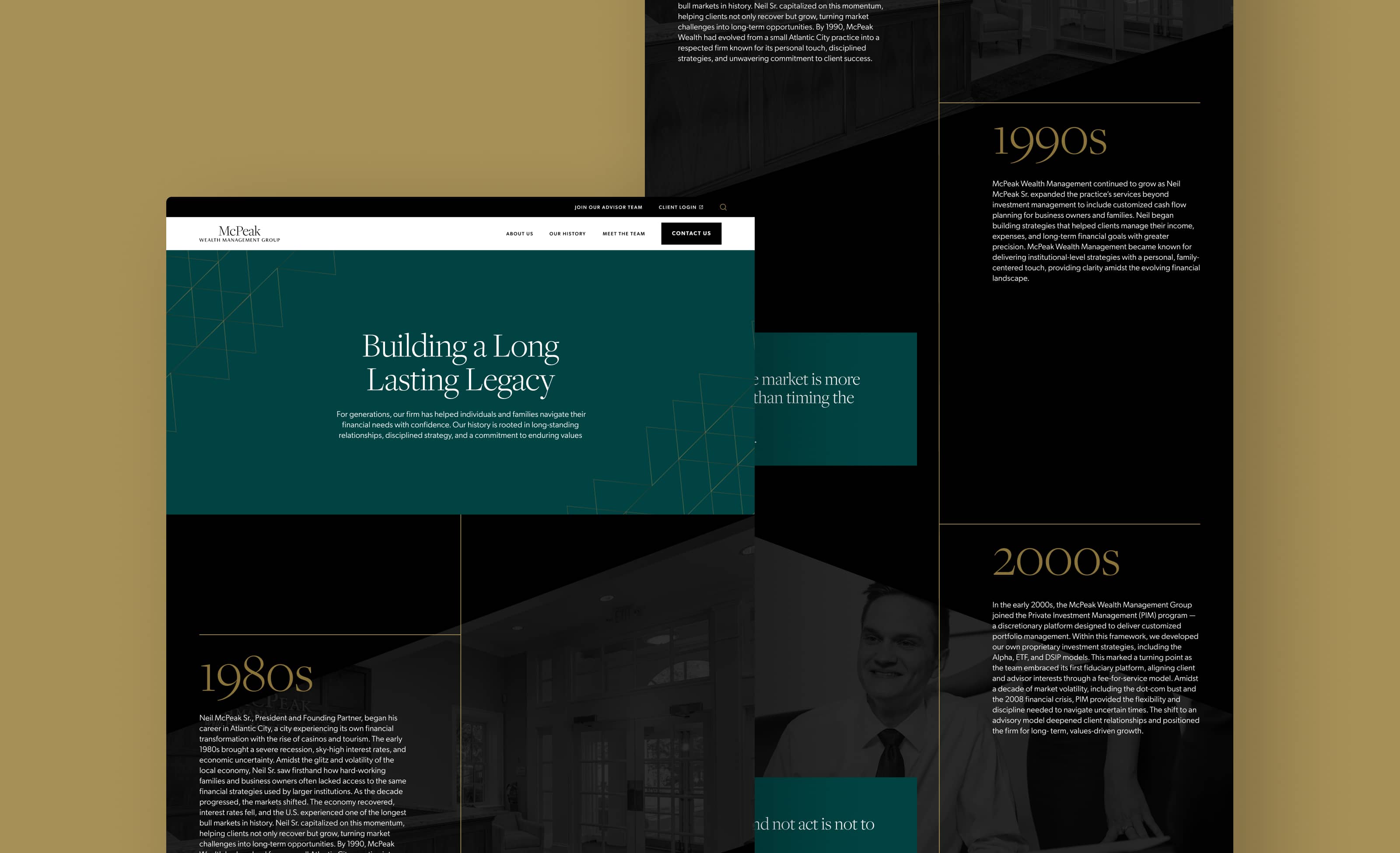 Flat McPeak Timeline page on a flood of gold