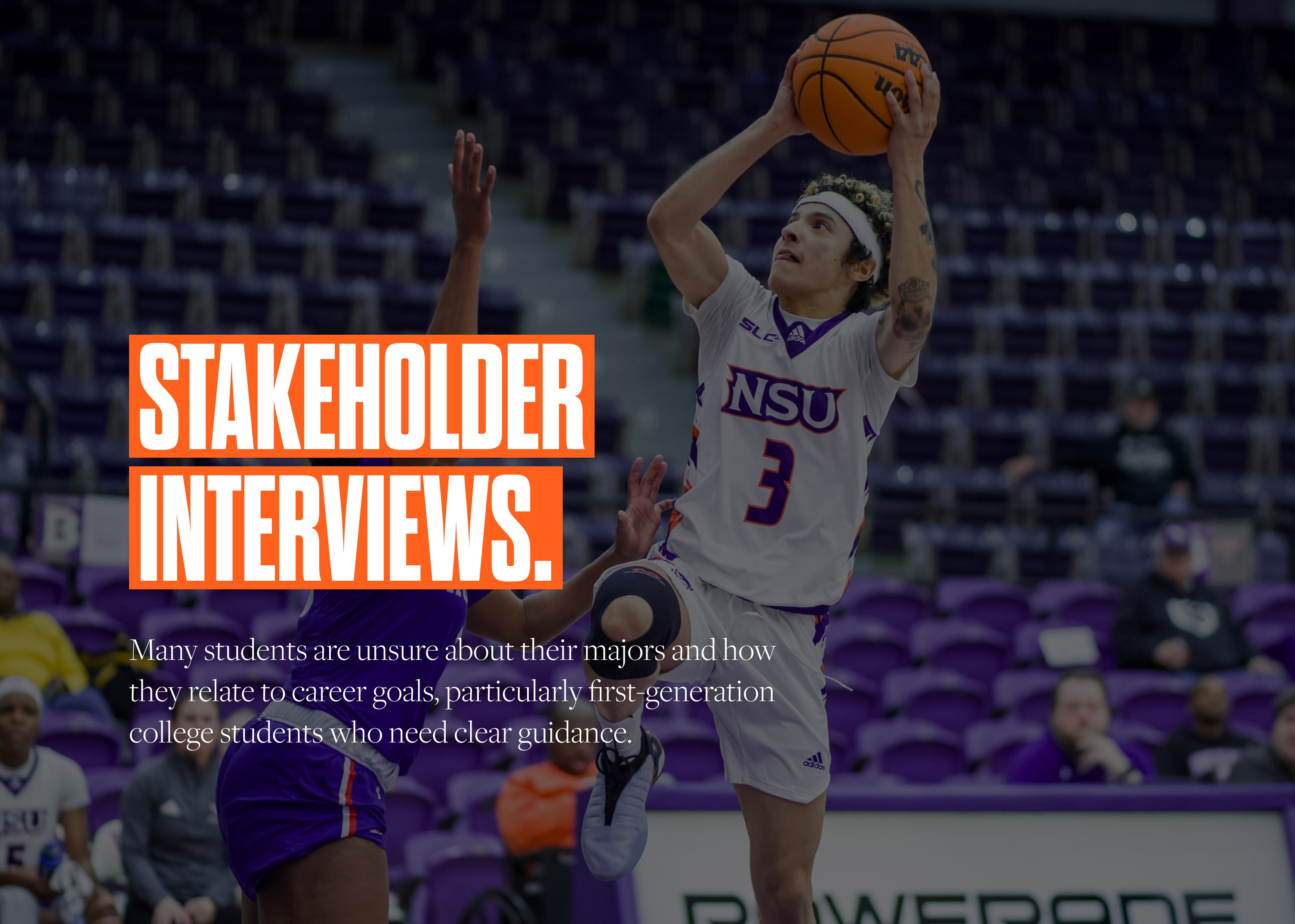 A basketball player in a white NSU jersey jumps for a shot. Bold text says 