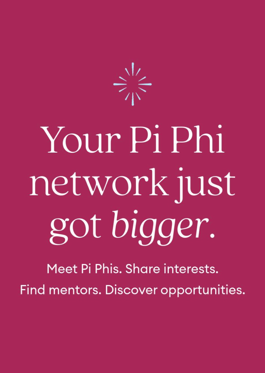 Branded Pi Phi social media graphic featuring text and elements of the sorority’s visual identity.