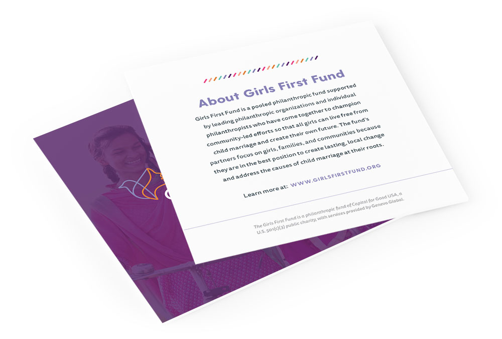 Direct Mail Postcard Design for Girls First Fund International Nonprofit
