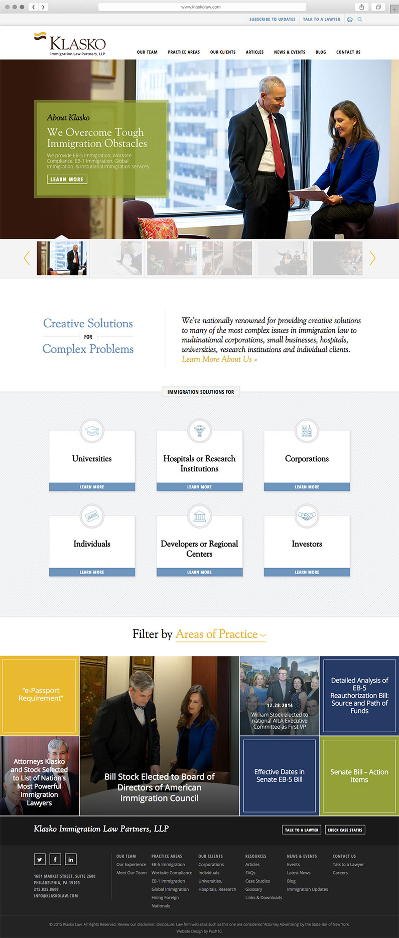 Screen shot of website interface design for Klasko, a Philadelphia law firm, klasko, klasko law, web design, legal web design, push10, philadelphia web development