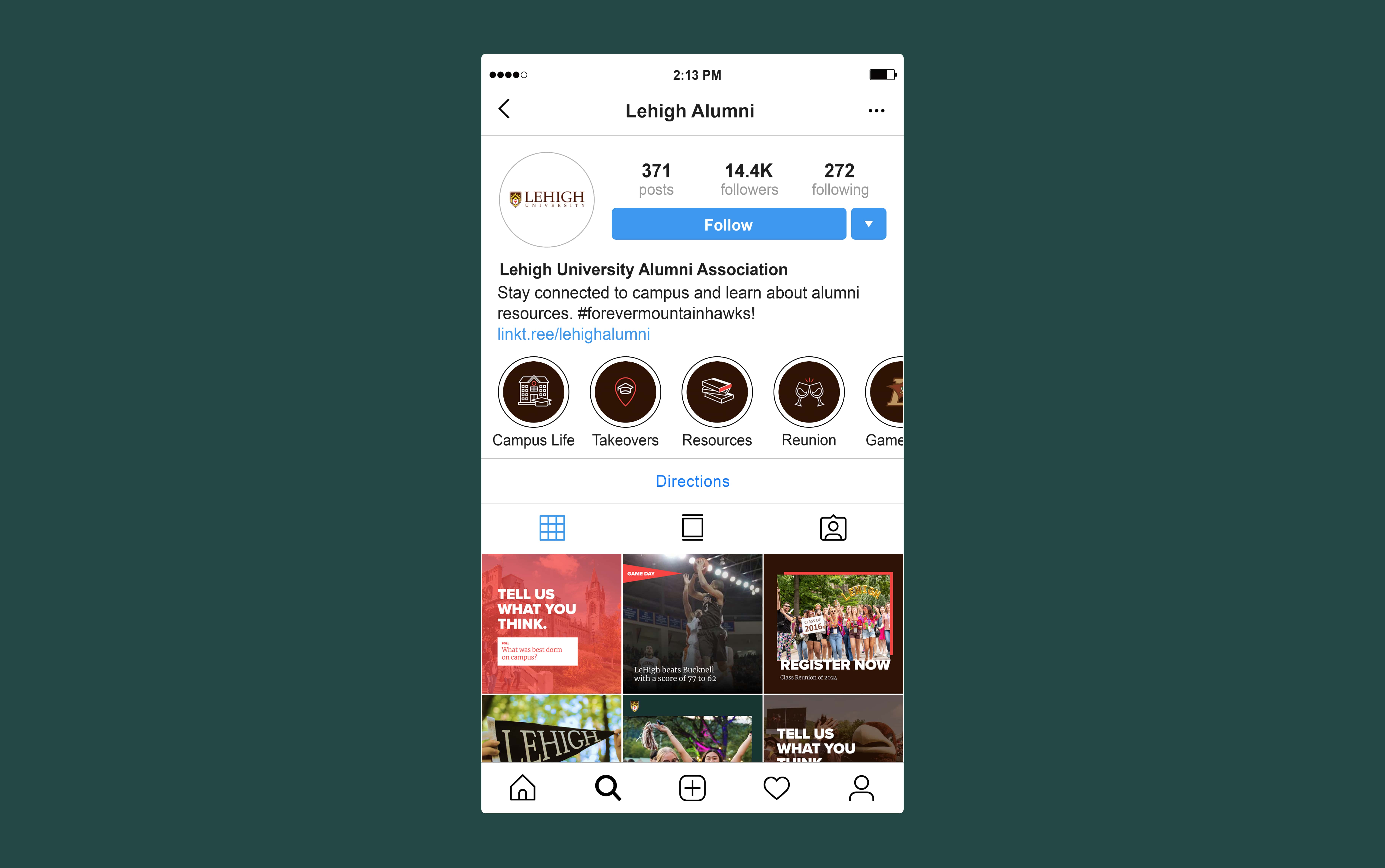 Lehigh Alumni Social Media Profile Instagram