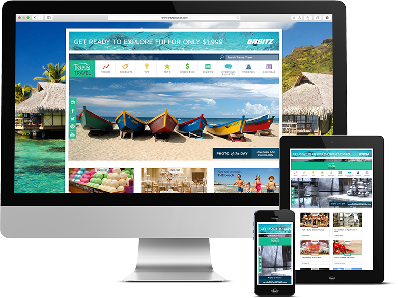 Responsive Design for all sizes on devices for a travel company by Push10, trazee travel, trazee travel website, travel website, travel website design