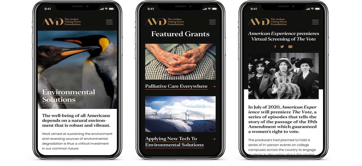 Building content that shares the mission of your organization, like this mobile experience for the Arthur Vining Davis Foundation, is critical to engaging your audience