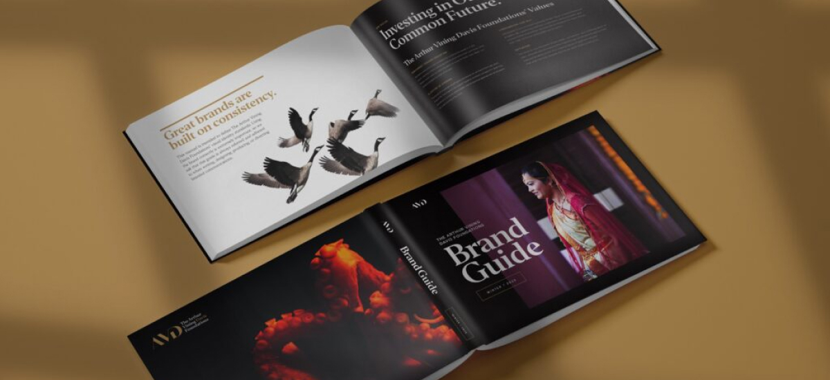 the brand guide we created for the arthur vining davis foundations presents brand values simply