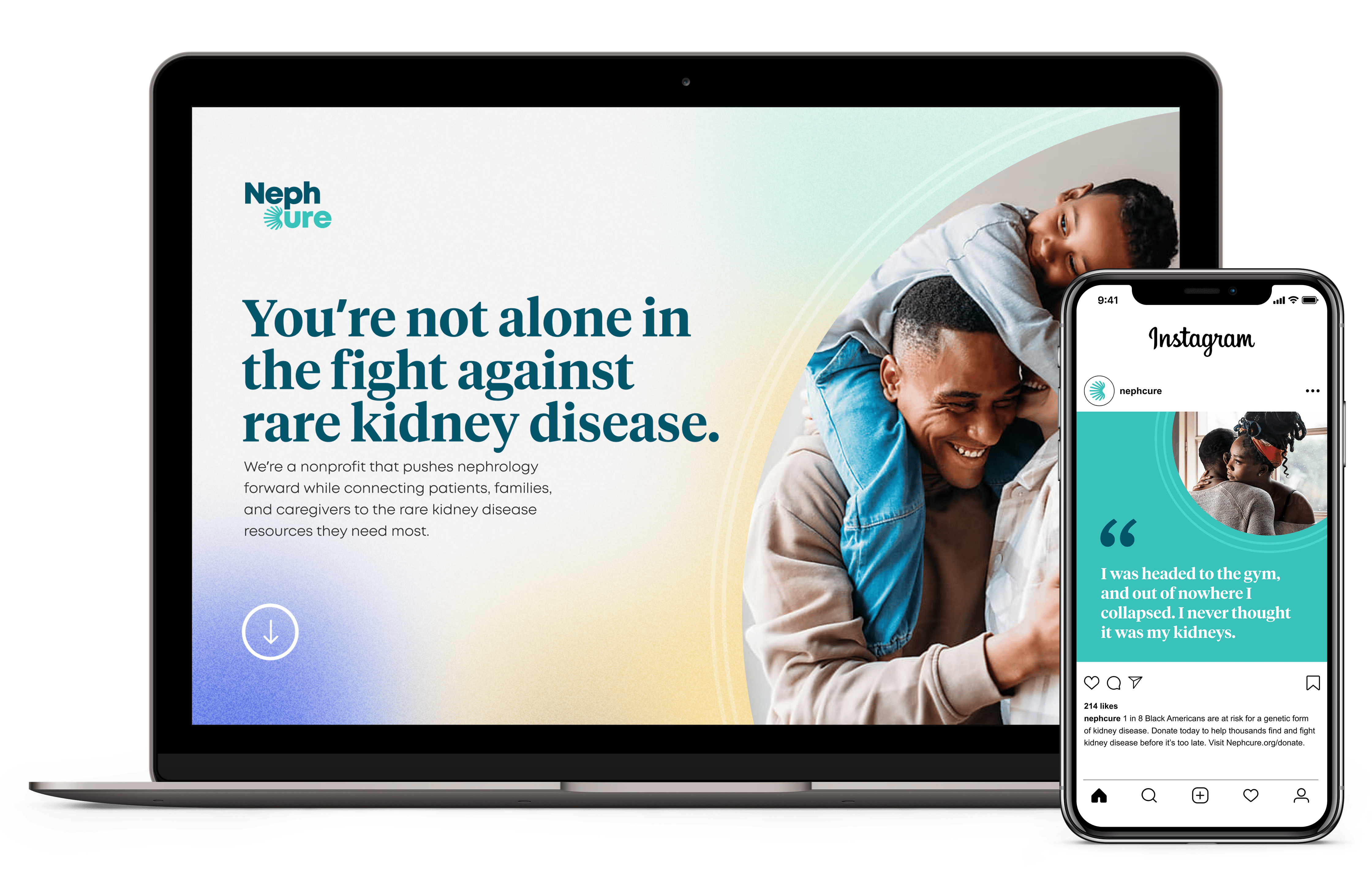 NephCure Push10 responsive web homepage design shown on laptop and mobile screens