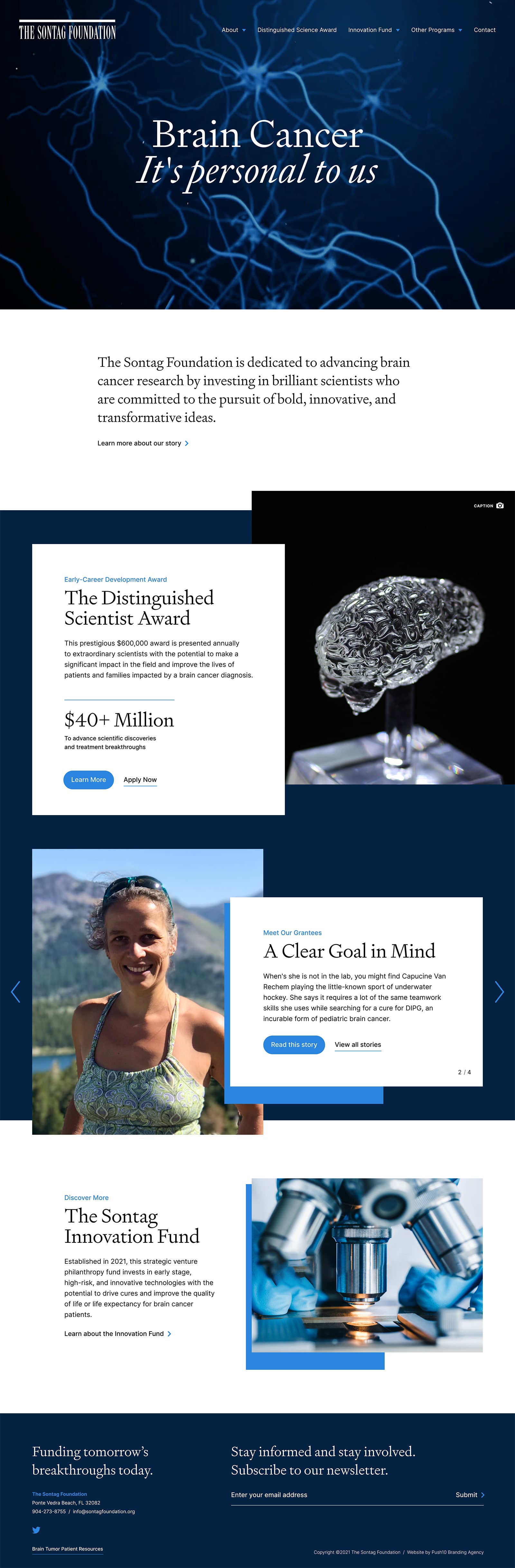 Homepage user interface design for The Sontag Foundation