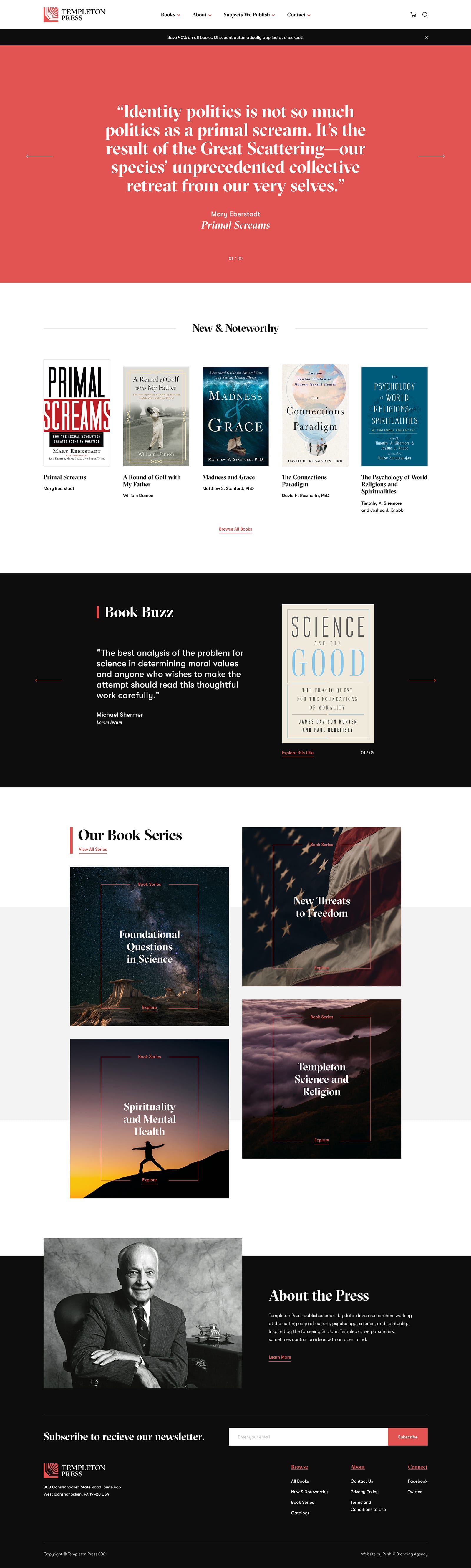 Homepage design for Templeton Press