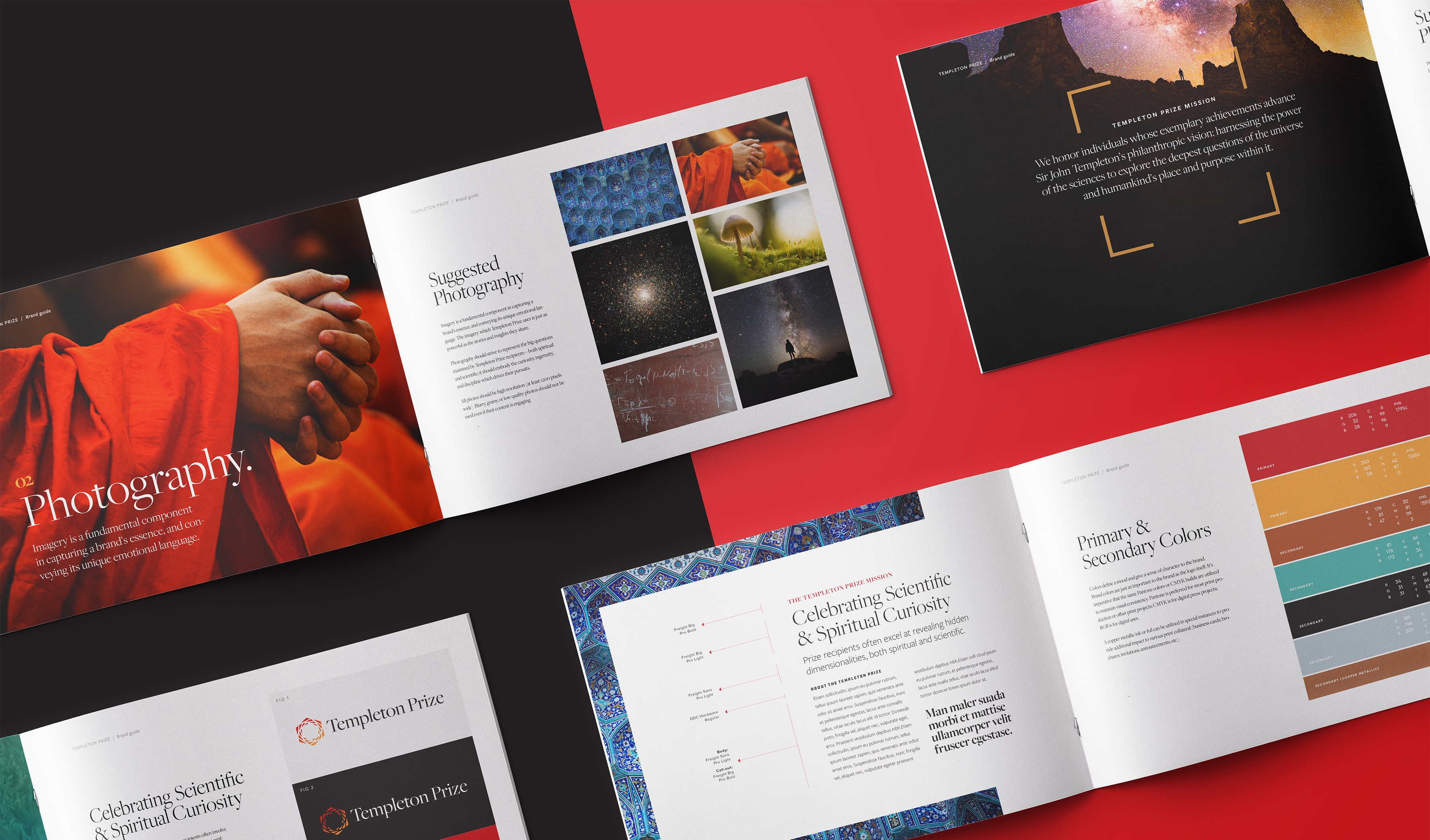 Brand style guide design for Templeton Prize, an award honoring progress in science and spirituality