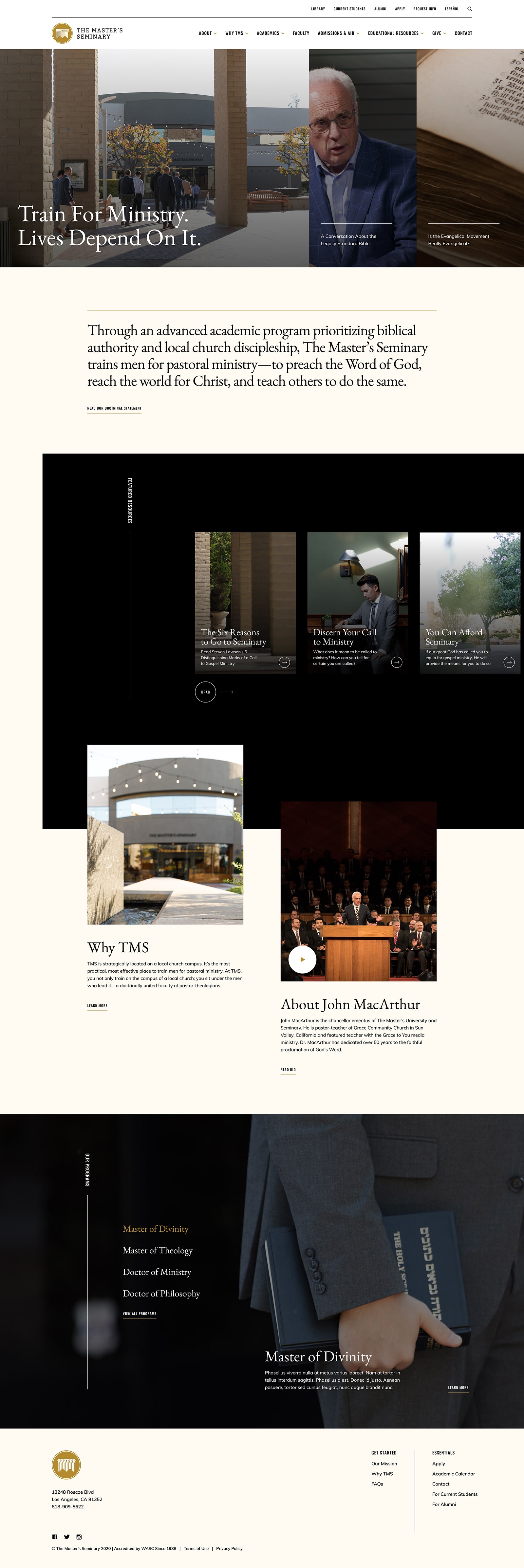 Homepage design for The Masters Seminary