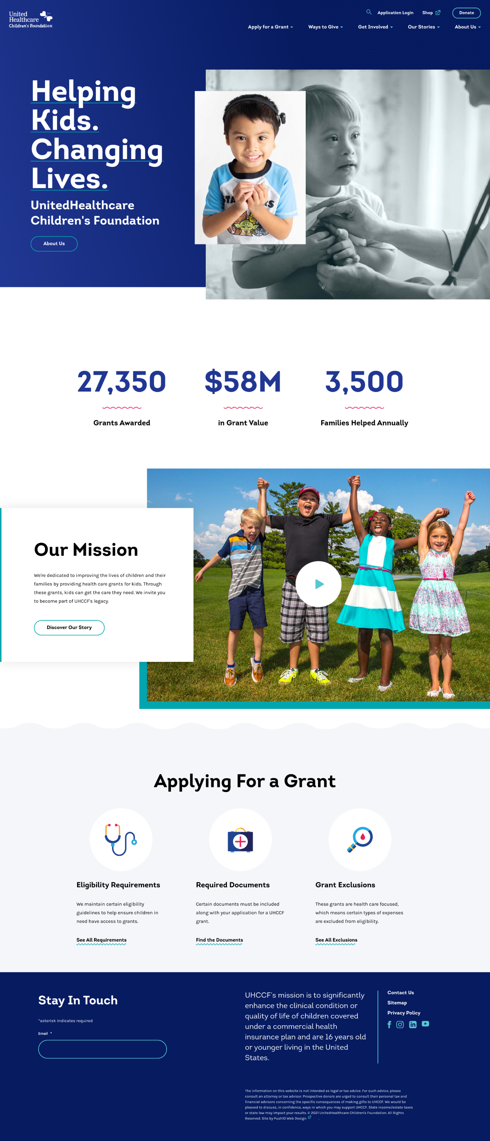 Website homepage design for United Healthcare Children’s Foundation